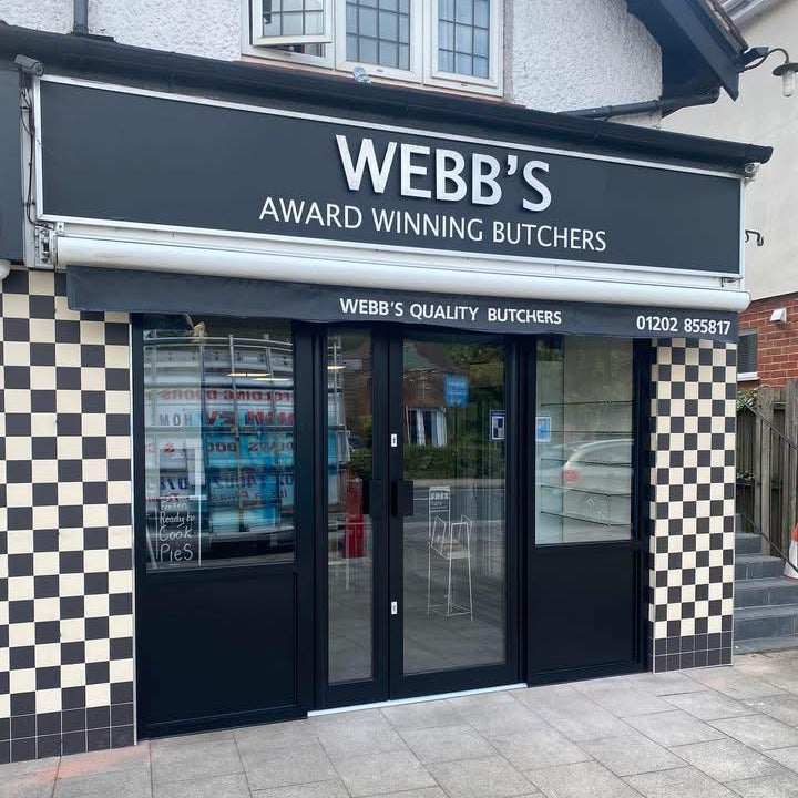 Webb's Butchers shop front. Based in West Moors Dorset